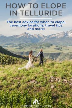 a man and woman holding hands on top of a hill