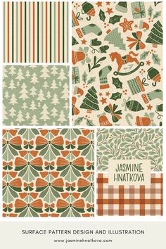 four different patterns with the words surface pattern design and illustration