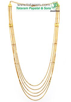 22 Karat Gold '5-Lines' Chain - Chandanhaar / Chandanaharam - 235-GN742 - in 32.500 Grams for USD $2549.99.  Made in India by Totaram Jewelers Online this product is in Gold - 22 Karat BIS Hallmark 916 KDM Gold  & is an excellent gift for Adult - Women. Ships fully insured with secured guaranteed delivery for free with your order over $250 from New Jersey USA & comes with 30 days exchange policy. Chandraharam Designs, Diamond Earrings Indian, Indian Gold Jewelry, Gold Haram, Gold Mangalsutra, Gold Jewelry Stores