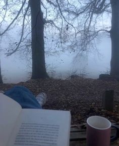 a person sitting on a bench reading a book and holding a coffee cup in front of them