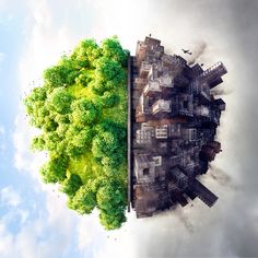 an image of a tree in the shape of a house on top of a building