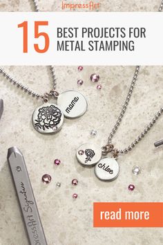 some silver items are on a table with the text 15 best projects for metal stamping