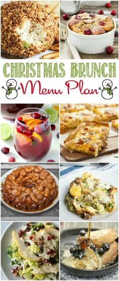 christmas brunch and menu plan with pictures of different types of food on plates