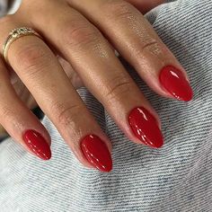 Wide Nail Beds, Nails One Color, Round Fake Nails, Rounded Acrylic Nails, Red Gel Nails, Wide Nails