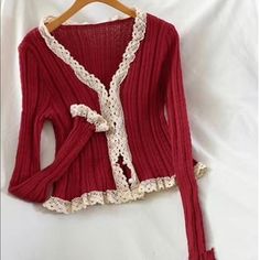 Stunning Lace Cardigan Slightly Cropped Style Fit Comfortable This Listing Is For Red Other Colors Available In My Shop Angora Cardigan, Fall Cardigan, Sweater Cropped, Pink Knit Sweater, Embroidered Cardigan, Floral Cardigan, Sweater Crop, Lace Cardigan, Red Cardigan