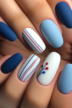 Nagel Tips, School Nails, Blue Nail Designs, Striped Nails, Blue Nail, Dark Nails, Neon Nails, Manicure Y Pedicure, Floral Nails