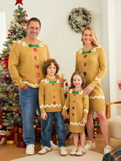 Christmas Family Matching Whimsical Gingerbread Man Sequin Embellishment Knitwear Sweater Only $39.99 - PatPat US Gingerbread Man Designs, Matching Christmas Sweaters, Knitwear Sweater, Sequin Embellishment, Solid Color Sweater, Matching Sweaters, Christmas Family Photos, Kimono Pattern, Cozy Knit Sweater