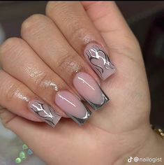 Red Acrylic Nails, Her Nails, Short Square Acrylic Nails, Metallic Nails, Summer Acrylic Nails, Pink Acrylic Nails, Silver Nails