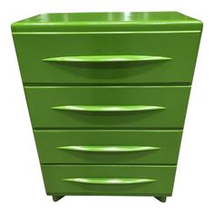 a green dresser with five drawers on each drawer