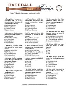 the baseball trivia game is shown in this printable version, with instructions for each player