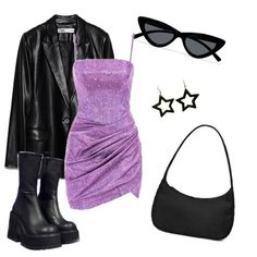 Dress With Black Leather Jacket, Euphoria Aesthetic Outfits, Euphoria Inspired Outfits, Euphoria Outfits Party, Purple Dress Outfits, Estilo Zendaya, Harry Styles Concert Outfit