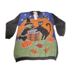 Womens Halloween Sweater 22w/42/2xl New 1995 Handknit A Little Extra Spice Pullover. Shoulder Pads, But Those Are Easily Removed Also. The Measurements Are In The Pictures. Halloween Theme - Witch, Bat, Pumpkin, Leaves. New With Tags. I Sell All My Items As Is And Disclose Any Defects That I Know Of. This Is A Rare Item To Find New. Hand Knit. Please Message Me With Any Questions Prior To Purchasing. I Am A Small Seller And I Work Hard To Have Happy Customers And Positive Feedback. Ships With Usps Or Ups. Thank You. Halloween Knit Sweater, Bat Pumpkin, Waffle Sweater, Pumpkin Leaves, Polka Dot Sweater, Color Block Sweatshirt, Halloween Sweater, Jcrew Sweater, I Work Hard