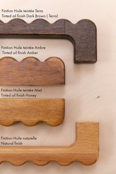 the different types of wooden handles are labeled