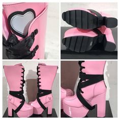 Monster High Designer Boots Brand Size 10 Color Pink Condition Excellent Casual Pink Lace-up Heels, Pink High Ankle Heels For Party, Trendy Pink Round Toe Heels, Pink Fitted High Ankle Boots, Pink Casual Synthetic Boots, Pink Lace-up Platform Boots, Pink Polyurethane Heels For Spring, Fitted Pink Platform Boots, Trendy High Ankle Pink Heels