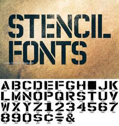 the font and numbers for stencil fonts are shown in black on brown paper