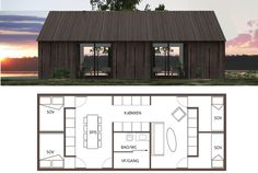 the floor plan for this tiny cabin is shown in two separate sections, with one bedroom and