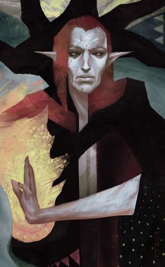 a painting of a man with horns on his head and hands in front of him