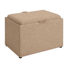 a beige storage ottoman with wheels