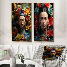 two paintings on the wall above a couch