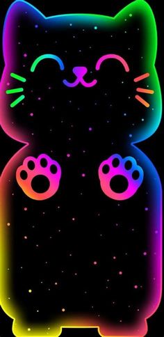 an image of a cat with glowing colors on it's face and paw prints