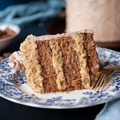 a piece of cake on a plate with a fork