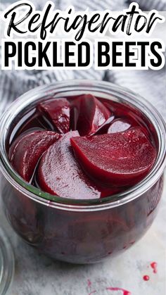 image of pickled beets in glass jar. Title text: Refrigerator Pickled Beets Canned Pickled Beets Recipe Easy, Recipes For Fresh Beets, Best Pickled Beets Recipe, Quick Pickled Beets, Pickled Veggies Recipe, Aip Lunch, Refrigerator Pickled Beets, Canned Pickled Beets, Pickled Beet Salad