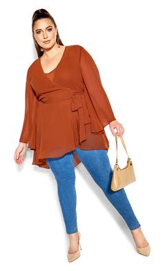 Fleetwood Tunic - ginger Chiffon Wrap, Plus Size Pants, Chic Woman, City Chic, Plus Size Casual, Plus Size Tops, Dream Wardrobe, Tunic Top, Wrap Around