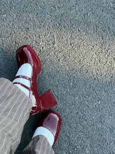 Burgundy Red Shoes, Red Heels Mary Janes, Red Chunky Heels Outfit, Red Platform Mary Janes, Wine Red Mary Janes, Red Platform Heels Outfit, Red Mary Jane Heels Outfit, Cherry Red Mary Janes, Mary Janes Socks