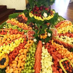 a large platter filled with lots of different types of fruits and veggies