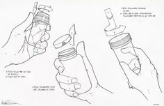 the instructions for how to use an empty bottle with two hands and one hand holding a lighter