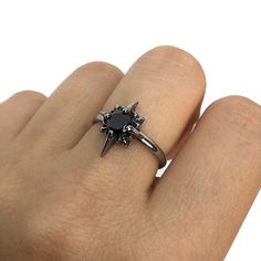 Beautifully crafted full of details Starburst ring is perfect for both men and women. Ring is made of 316L Stainless Steel and has oxidation for depth and details. We ship in a gift box. Punk Style Black Skull Ring Gift, Black Metal Punk Rings, Black Punk Metal Rings, Black Metal Grunge Rings, Punk Style Black Metal Rings, Grunge Black Metal Rings, Grunge Style Black Metal Rings, Black Punk Style Open Ring Jewelry, Edgy Black Metal Skull Ring