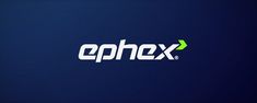 the logo for ephex is shown on a dark blue background with green arrows