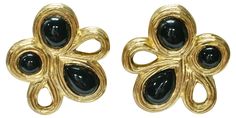 Fabulous !980's Givenchy large glass onyx and gold plated clover shaped clip back earrings. Signed; "Givenchy, Paris, New York". From a private collection. Excellent condition, never worn. Vintage Gold Earrings, Givenchy Paris, Wisteria, Vintage Earrings, Vintage Gold, Givenchy, Onyx, Gold Earrings, Gold Plate