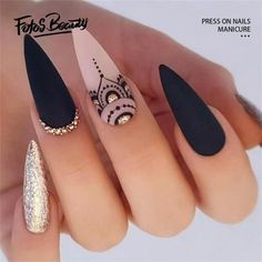 Click here to view more Fofosbeauty Press On Nails at lower price! Fofosbeauty--Press on nails 24 Pieces set 12 different sizes. Artificial nails design your own nails for weddings, parties, weekend dating, or special occasions. Acrylic nails art accessories design 24 pcs set full nail design fake nail tips with free nail glue sticker sheet and mini nail file. These tools can help you wear fake nails better, and the operation is easy and convenient for everyone. Clip-on nails have different size Mandala Nails, Black Stiletto Nails, Stiletto Nail Art, Nagel Tips, Stiletto Nails Designs, Cute Acrylic Nail Designs, Ugly Duckling, Nails Inc