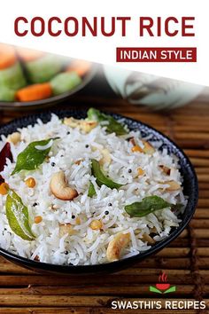 a bowl filled with rice and vegetables on top of a bamboo mat