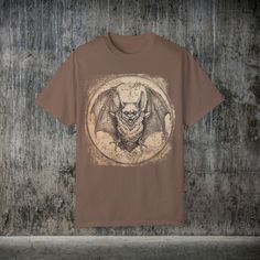 Retro Bat T - shirt Bat Shirt, Parchment Background, Gothic Design, Caving, School Event, Spooky Designs, Great Gifts For Men, Instagram Outfits, Edgy Fashion