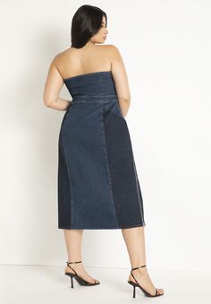 Strapless Denim Dress, Woman Within, Swimsuits For All, Striped Dress, Stretch Denim, Denim Dress, Strapless Dress, Bodice, Casual Dresses