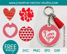 the love you keychain is red and white with hearts, stripes, and tassels