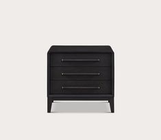 a black night stand with two drawers on one side and an open drawer on the other