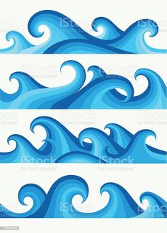 three blue water waves with white background royalty