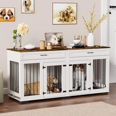 white double dog crate furniture with storage drawers Dog Den, Wooden Dog