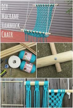 the steps to make a macrame hammock chair with yarn and scissors