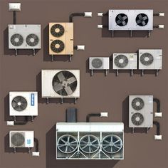 an overhead view of air conditioners and cooling units