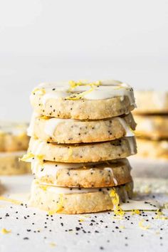 lemon poppy seed cookies stacked on top of each other