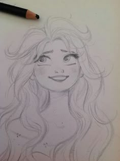 a pencil drawing of a girl with long hair