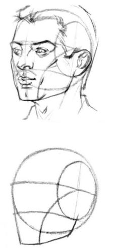 three different angles of the head and neck, with one being drawn to look like a human