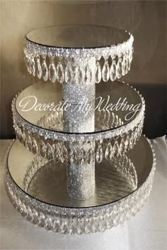 three tiered cake stand with crystal beads