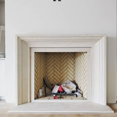 a fire place in the middle of a room