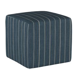 a blue and white striped ottoman