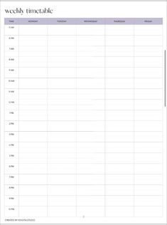 the printable weekly timetable is shown in purple